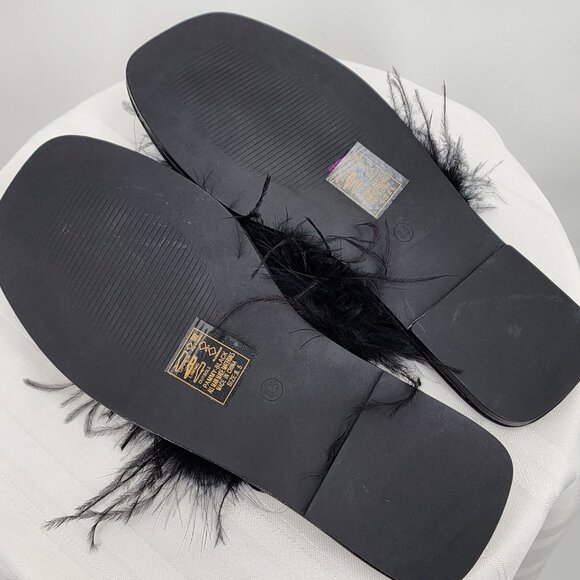 AZALEA WANG Pammy Black Maribou Feather Flat Thong Sandals Slippers 7.5 NWT - Picture 15 of 16